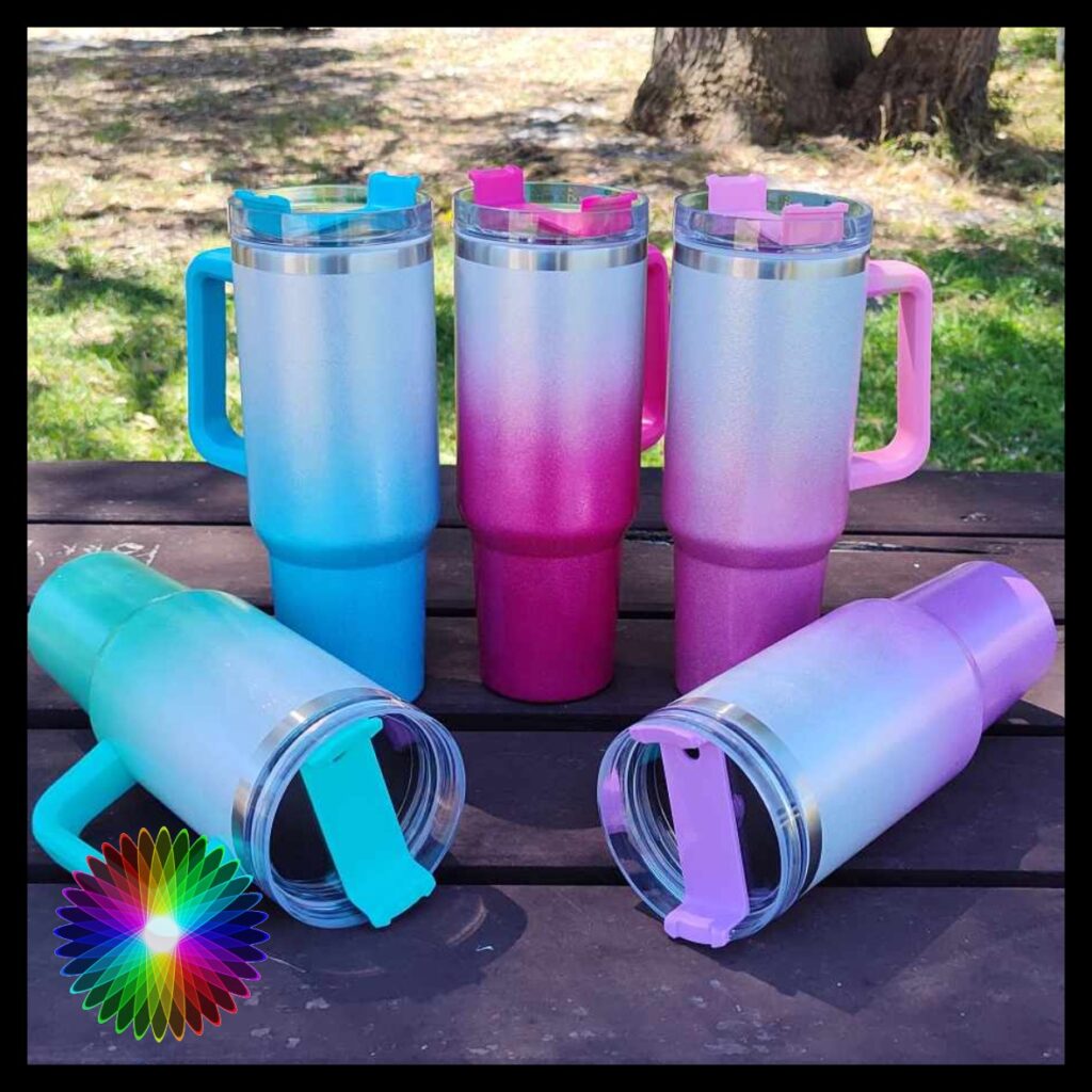 40oz Gradient Glitter Sublimation Tumbler with Handle Knight HTV
