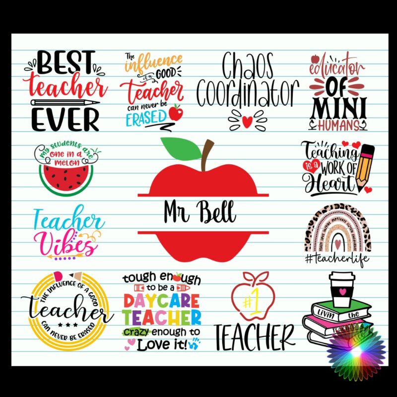 20oz Sublimation Tumbler Wrap Prints - Teacher - Add Name - Image 2